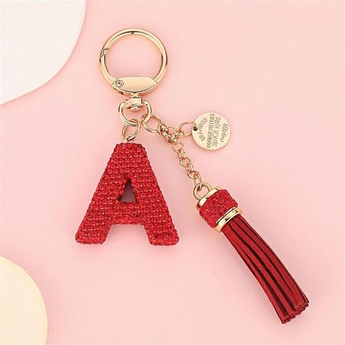 Cute Rhinestone Initial Letter Keychains for Women With Tassel,Crystal Bling Bag Charm Pandent for Women in Saudi Arabia