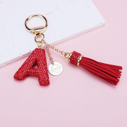 Cute Rhinestone Initial Letter Keychains for Women With Tassel,Crystal Bling Bag Charm Pandent for Women in Saudi Arabia