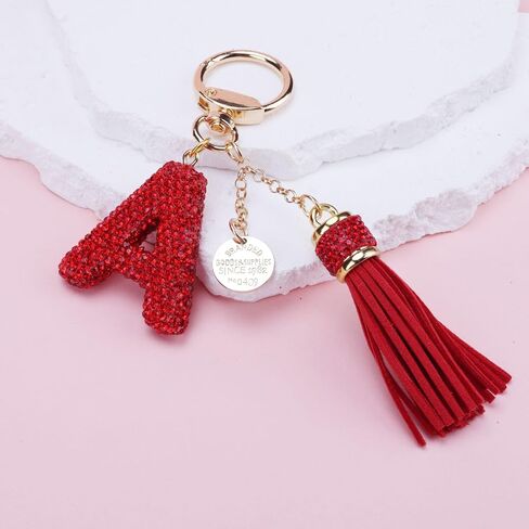 Cute Rhinestone Initial Letter Keychains for Women With Tassel,Crystal Bling Bag Charm Pandent for Women in Saudi Arabia