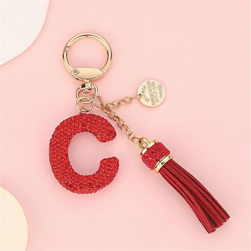 Cute Rhinestone Initial Letter Keychains for Women With Tassel,Crystal Bling Bag Charm Pandent for Women in Saudi Arabia