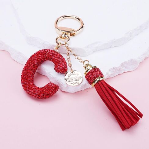 Cute Rhinestone Initial Letter Keychains for Women With Tassel,Crystal Bling Bag Charm Pandent for Women in Saudi Arabia