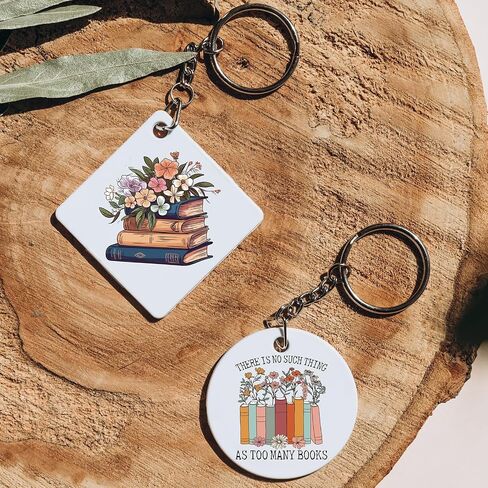 Keychain UV DTF Wraps Stickers - 8 Sheets Vintage Books Flower Uvdtf Decals for Motel Keychains Decor, Inspirational Quotes Waterproof Transfer Sticker DIY Blank Keychain Decoration Gift for Women in Saudi Arabia