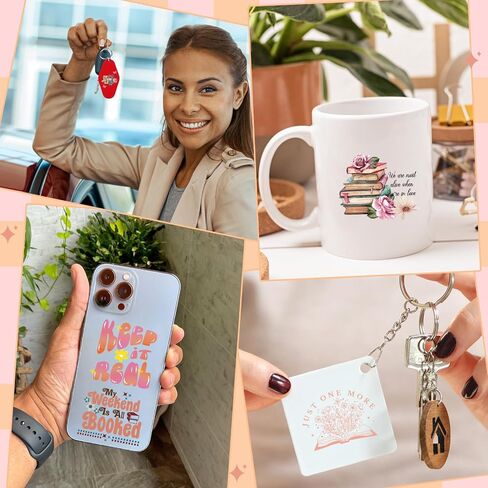 Keychain UV DTF Wraps Stickers - 8 Sheets Vintage Books Flower Uvdtf Decals for Motel Keychains Decor, Inspirational Quotes Waterproof Transfer Sticker DIY Blank Keychain Decoration Gift for Women in Saudi Arabia