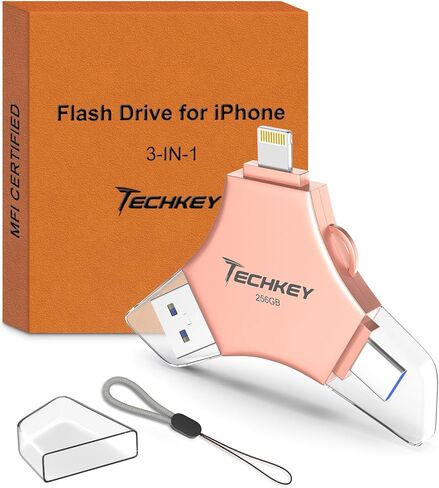USB 3.0 Flash Drive 64gb for iPhone, 3in1 External Memory Picture Keeper Storage Stick for Photo/Video/Data Saver/Backup, V8.29High Speed Thumb Drives for iPhone/iPad/Android/PC - Topaz-Topaz in Kuwait