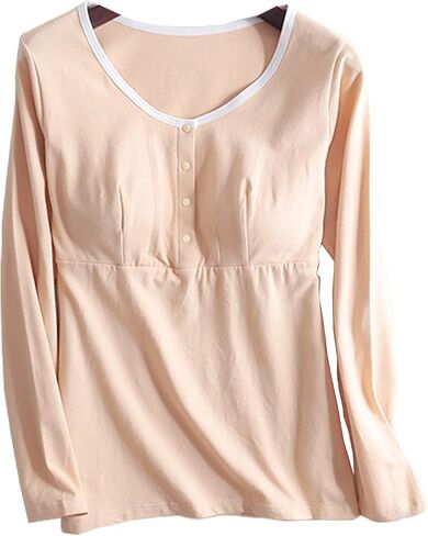 Womens Long Sleeves Nursing Tops Cotton Maternity Breastfeeding Shirts Fall Winter Outfit Pregnancy Clothes in Saudi Arabia