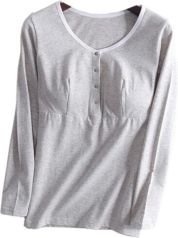 Womens Long Sleeves Nursing Tops Cotton Maternity Breastfeeding Shirts Fall Winter Outfit Pregnancy Clothes in Saudi Arabia