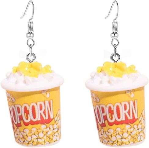 Coadipress Popcorn Shaped Earrings for Women Cute Resin Cheese Drop Earrings Funny Emulational Snacks Food Dangle Earrings Birthday Party Gift in Saudi Arabia