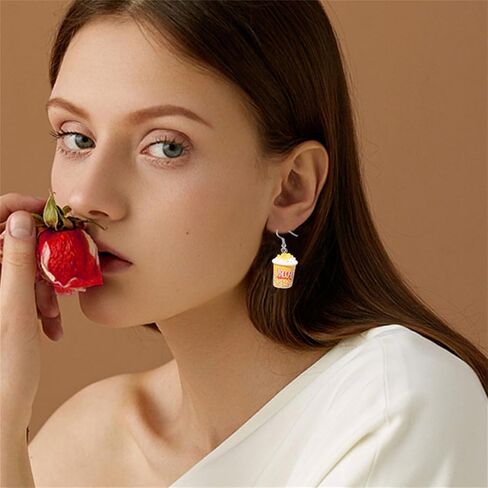 Coadipress Popcorn Shaped Earrings for Women Cute Resin Cheese Drop Earrings Funny Emulational Snacks Food Dangle Earrings Birthday Party Gift in Saudi Arabia