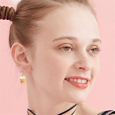 Coadipress Popcorn Shaped Earrings for Women Cute Resin Cheese Drop Earrings Funny Emulational Snacks Food Dangle Earrings Birthday Party Gift in Saudi Arabia