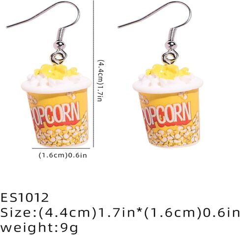 Coadipress Popcorn Shaped Earrings for Women Cute Resin Cheese Drop Earrings Funny Emulational Snacks Food Dangle Earrings Birthday Party Gift in Saudi Arabia