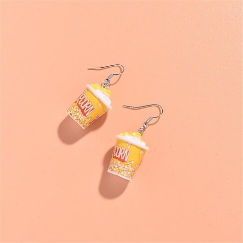 Coadipress Popcorn Shaped Earrings for Women Cute Resin Cheese Drop Earrings Funny Emulational Snacks Food Dangle Earrings Birthday Party Gift in Saudi Arabia