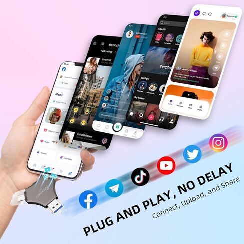 USB 3.0 Flash Drive 64gb for iPhone, 3in1 External Memory Picture Keeper Storage Stick for Photo/Video/Data Saver/Backup, V7.84High Speed Thumb Drives for iPhone/iPad/Android/PC - Hoary in Saudi Arabia