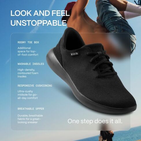 Kizik Madrid Hands Free Mens و Womens Sneakers ، زلة غير رسمية على الأحذية للنساء أو الرجال ، مريحة للمشي ، أحذية رياضية للنساء والرجال في أي مناسبة - أسود / أسود ، M7 / W8.5 in Kuwait