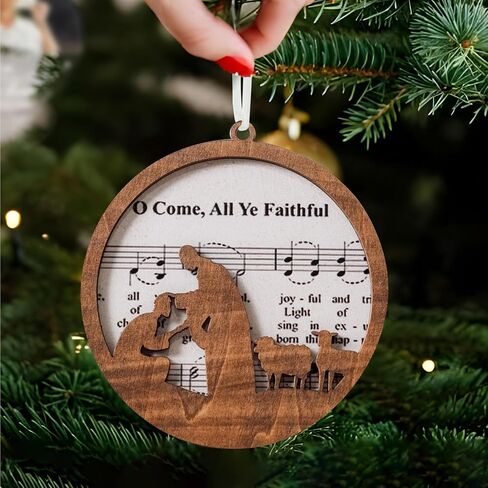 Pack of 5 Wooden Music Sheet Nativity Ornaments Bulk, Christmas Catholic Scene Ornament, Christian Keepsake, Xmas Tree Hanging Decor with Jesus Birth Yule Gift for Pastor Faith Church Members CB-11 in Kuwait