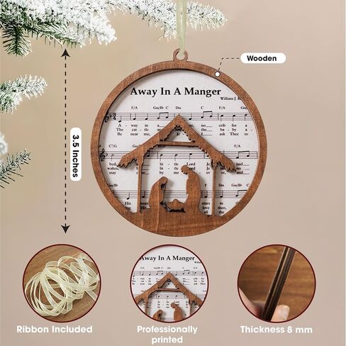 Pack of 5 Wooden Music Sheet Nativity Ornaments Bulk, Christmas Catholic Scene Ornament, Christian Keepsake, Xmas Tree Hanging Decor with Jesus Birth Yule Gift for Pastor Faith Church Members CB-11 in Kuwait