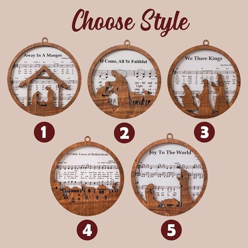 Pack of 5 Wooden Music Sheet Nativity Ornaments Bulk, Christmas Catholic Scene Ornament, Christian Keepsake, Xmas Tree Hanging Decor with Jesus Birth Yule Gift for Pastor Faith Church Members CB-11 in Kuwait