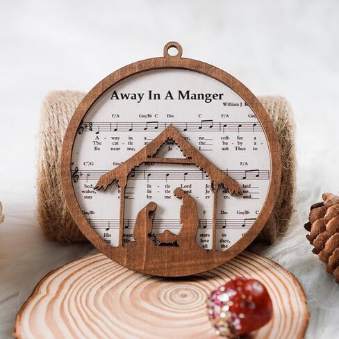 Pack of 5 Wooden Music Sheet Nativity Ornaments Bulk, Christmas Catholic Scene Ornament, Christian Keepsake, Xmas Tree Hanging Decor with Jesus Birth Yule Gift for Pastor Faith Church Members CB-11 in Kuwait