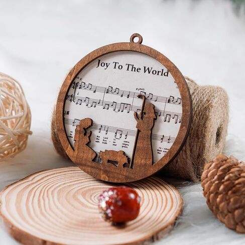 Pack of 5 Wooden Music Sheet Nativity Ornaments Bulk, Christmas Catholic Scene Ornament, Christian Keepsake, Xmas Tree Hanging Decor with Jesus Birth Yule Gift for Pastor Faith Church Members CB-11 in Kuwait