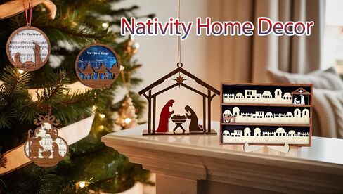 Pack of 5 Wooden Music Sheet Nativity Ornaments Bulk, Christmas Catholic Scene Ornament, Christian Keepsake, Xmas Tree Hanging Decor with Jesus Birth Yule Gift for Pastor Faith Church Members CB-11 in Kuwait
