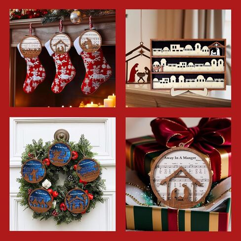 Pack of 5 Wooden Music Sheet Nativity Ornaments Bulk, Christmas Catholic Scene Ornament, Christian Keepsake, Xmas Tree Hanging Decor with Jesus Birth Yule Gift for Pastor Faith Church Members CB-11 in Kuwait