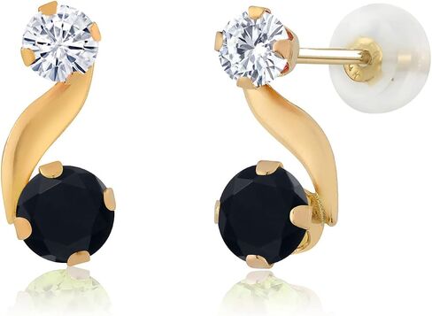 Gem Stone King 14K Yellow Gold Stud Earrings Round Black Onyx and Moissanite (0.64 Cttw) in Saudi Arabia