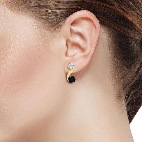 Gem Stone King 14K Yellow Gold Stud Earrings Round Black Onyx and Moissanite (0.64 Cttw) in Saudi Arabia