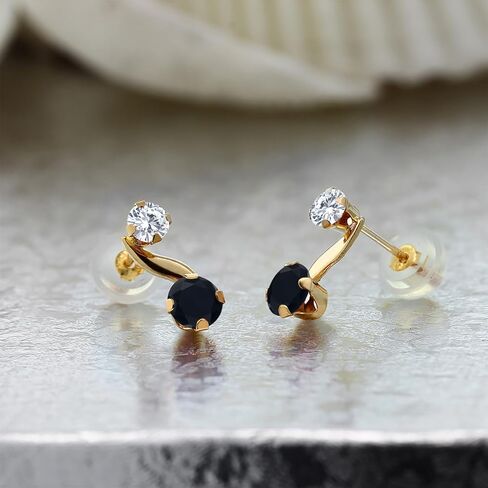 Gem Stone King 14K Yellow Gold Stud Earrings Round Black Onyx and Moissanite (0.64 Cttw) in Saudi Arabia