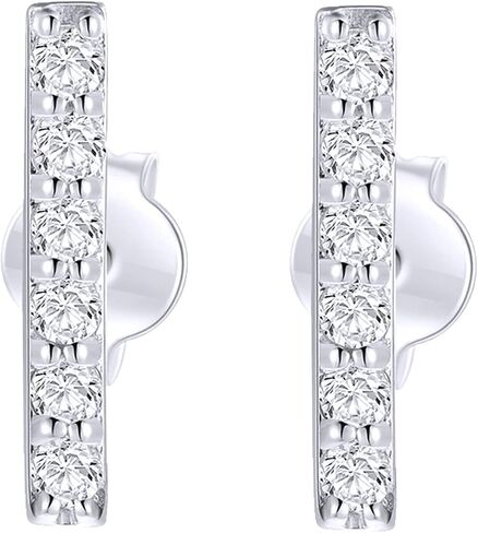 SISGEM Real 14k White Gold Created Moissanite Bar Earrings for Women, Fine Jewelry Bar Stud Earrings for Her in Saudi Arabia