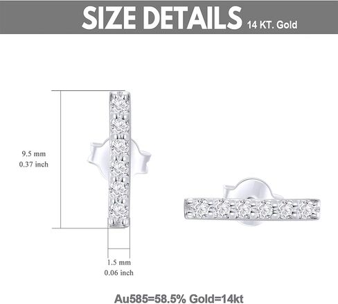 SISGEM Real 14k White Gold Created Moissanite Bar Earrings for Women, Fine Jewelry Bar Stud Earrings for Her in Saudi Arabia