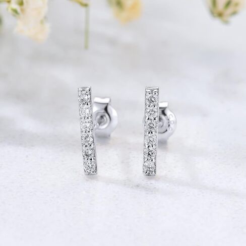 SISGEM Real 14k White Gold Created Moissanite Bar Earrings for Women, Fine Jewelry Bar Stud Earrings for Her in Saudi Arabia