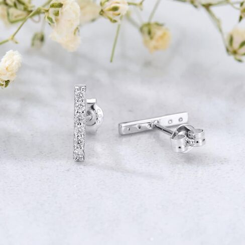 SISGEM Real 14k White Gold Created Moissanite Bar Earrings for Women, Fine Jewelry Bar Stud Earrings for Her in Saudi Arabia