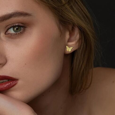 Hopply Dainty Gold Rainbow Butterfly Stud Earrings for Women Hypoallergenic 20G Surgical Stainless Steel Post Cartilage Earrings Trendy Jewelry for Sensitive Ears in Kuwait