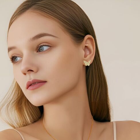 Hopply Dainty Gold Rainbow Butterfly Stud Earrings for Women Hypoallergenic 20G Surgical Stainless Steel Post Cartilage Earrings Trendy Jewelry for Sensitive Ears in Kuwait