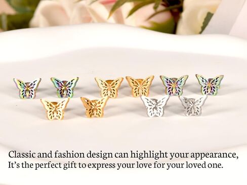 Hopply Dainty Gold Rainbow Butterfly Stud Earrings for Women Hypoallergenic 20G Surgical Stainless Steel Post Cartilage Earrings Trendy Jewelry for Sensitive Ears in Kuwait