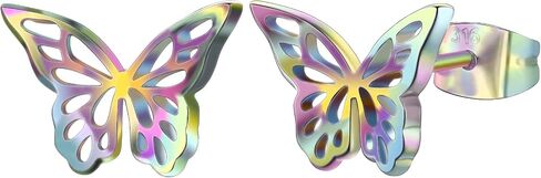 Hopply Dainty Gold Rainbow Butterfly Stud Earrings for Women Hypoallergenic 20G Surgical Stainless Steel Post Cartilage Earrings Trendy Jewelry for Sensitive Ears in Kuwait