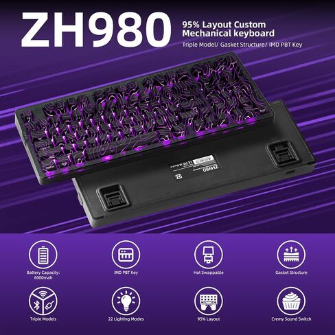 ZORNHER ZH980 Wireless Mechanical Gaming Keyboard,95% White Hot-Swappable Custom Creamy Keyboard with Number Pad,Shine Through Spider Web PC Keycaps, Pre-lubed Linear Switches,RGB Backlit in Saudi Arabia