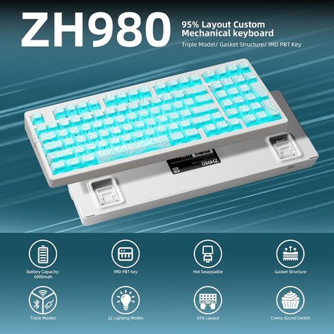 ZORNHER ZH980 Wireless Mechanical Gaming Keyboard,95% White Hot-Swappable Custom Creamy Keyboard with Number Pad,Shine Through Spider Web PC Keycaps, Pre-lubed Linear Switches,RGB Backlit in Saudi Arabia