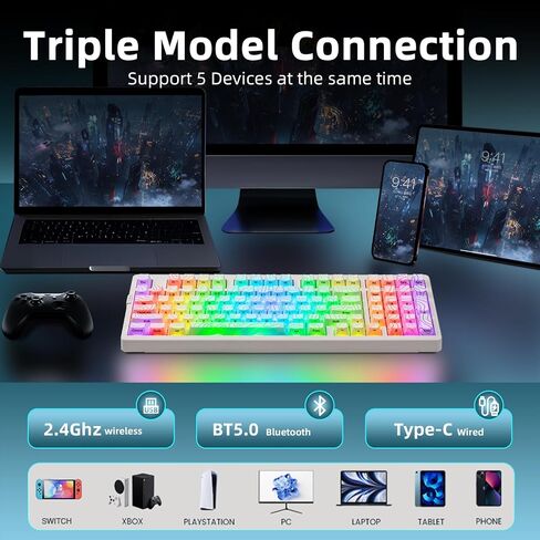 ZORNHER ZH980 Wireless Mechanical Gaming Keyboard,95% White Hot-Swappable Custom Creamy Keyboard with Number Pad,Shine Through Spider Web PC Keycaps, Pre-lubed Linear Switches,RGB Backlit in Saudi Arabia