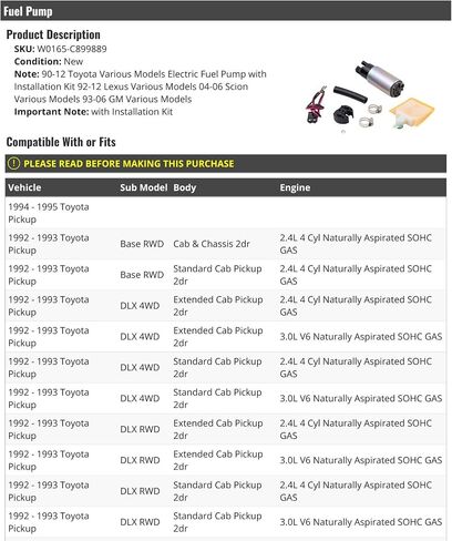 Fuel Pump - Compatible with 1992-1995 Toyota Pickup in Saudi Arabia
