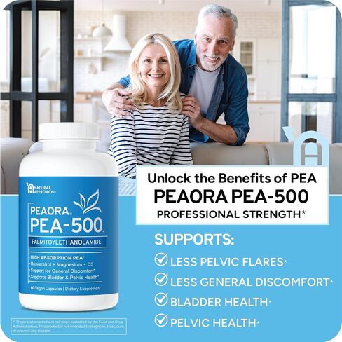 Peaora PEA -500 - دعم للمثانة ، وعدم الراحة في الحوض | للنساء والرجال | صنع في الولايات المتحدة | عالي الامتصاص بالميتويليثانولاميد وريسفيراترول in Saudi Arabia
