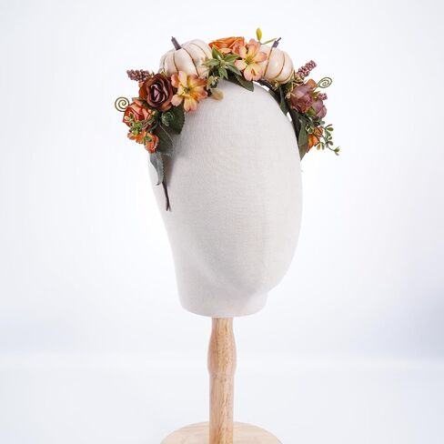 Women Fall Floral Headpiece - Autumn Flower Headband Pumpkin Halloween Hair Accessories for Girls Women Halloween Carnival Birthday Party Masquerade Role Play in Kuwait