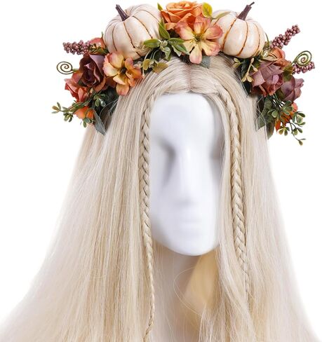 Women Fall Floral Headpiece - Autumn Flower Headband Pumpkin Halloween Hair Accessories for Girls Women Halloween Carnival Birthday Party Masquerade Role Play in Kuwait