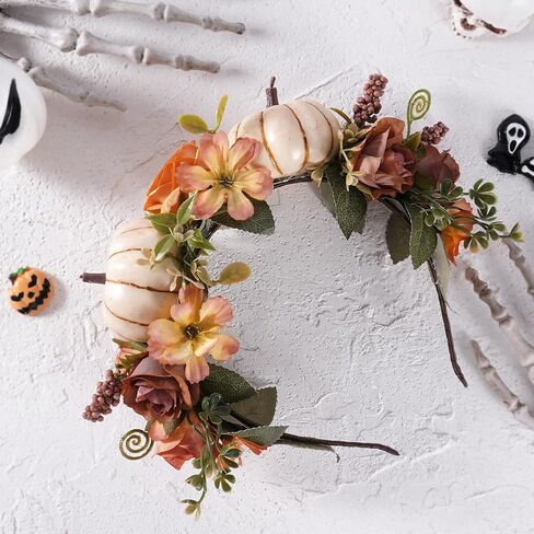 Women Fall Floral Headpiece - Autumn Flower Headband Pumpkin Halloween Hair Accessories for Girls Women Halloween Carnival Birthday Party Masquerade Role Play in Kuwait