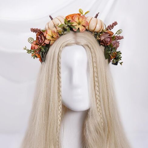 Women Fall Floral Headpiece - Autumn Flower Headband Pumpkin Halloween Hair Accessories for Girls Women Halloween Carnival Birthday Party Masquerade Role Play in Kuwait