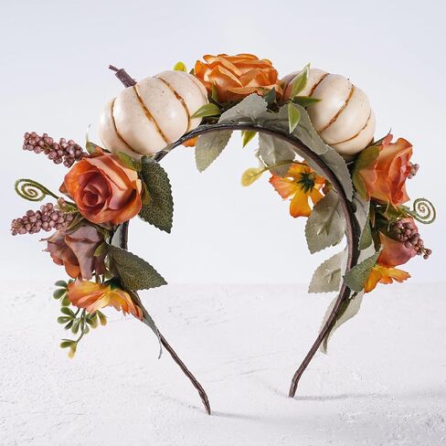 Women Fall Floral Headpiece - Autumn Flower Headband Pumpkin Halloween Hair Accessories for Girls Women Halloween Carnival Birthday Party Masquerade Role Play in Kuwait