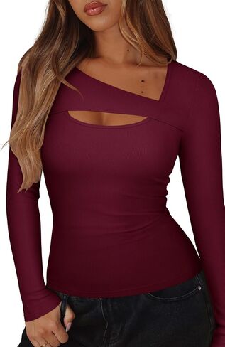 REORIA Women's Sexy Ribbed Long Sleeve Cutout Tops 2025 Fall Trendy Slim Fit Y2K Fashion Going Out T Shirts in Saudi Arabia