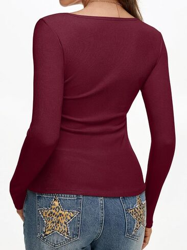 REORIA Women's Sexy Ribbed Long Sleeve Cutout Tops 2025 Fall Trendy Slim Fit Y2K Fashion Going Out T Shirts in Saudi Arabia