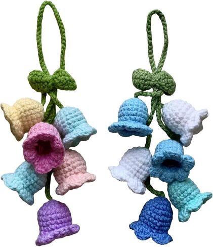2 PC Crochet Excling Flower Associory ، Decor Decor for Car Mirror ، Chains ، Decor Decor ، Decor Handbag Decor ، Handmade Blower Flower Charms (Blue/Macaron) in Saudi Arabia
