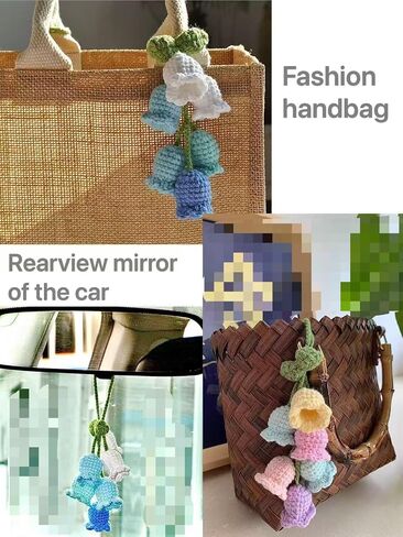 2 PC Crochet Excling Flower Associory ، Decor Decor for Car Mirror ، Chains ، Decor Decor ، Decor Handbag Decor ، Handmade Blower Flower Charms (Blue/Macaron) in Saudi Arabia
