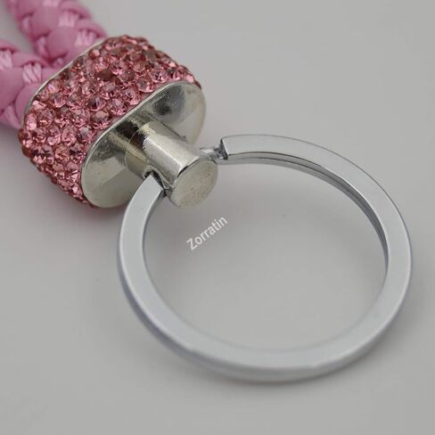 Braided Leather Car Remote Key Keychain with Synthetic Bling Crystal Diamond Circle for Girls in Saudi Arabia